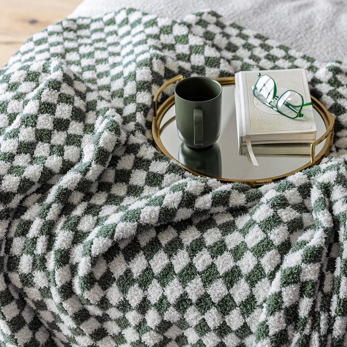 Baby's Breath & Forest Green Check Print Throw
