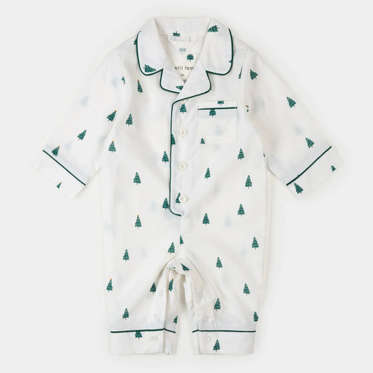 Poplin Sleeper | Pine Tree Print on Off-White | Petit Lem